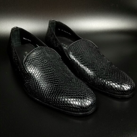 NEW MEZLAN Venetian Snake Leather Slip On Loafers Dress shoe 12 Black Old Money - Picture 2 of 11